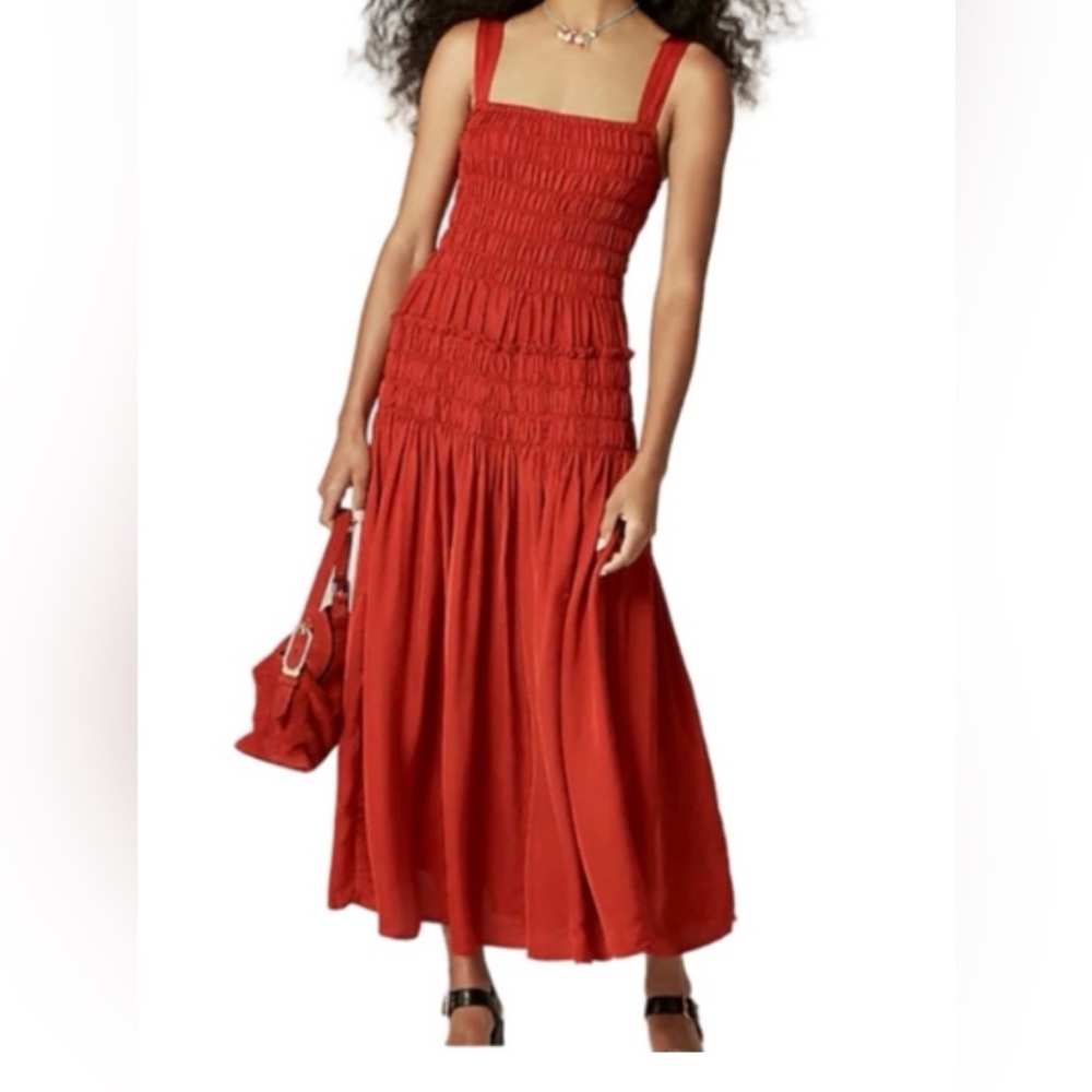 Red Smocked Maxi Dress - Women